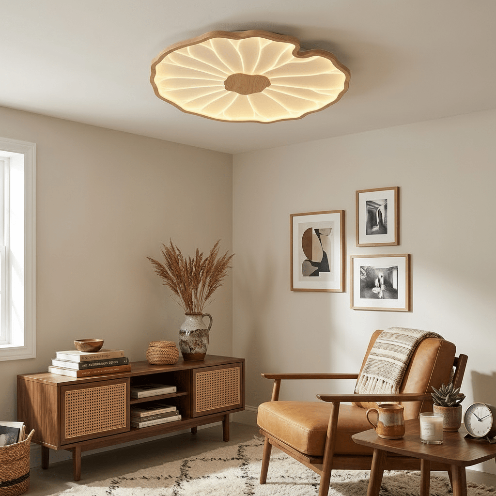 Plafondlamp Scandinavisch Lotusbladvorm met Geïntegreerde LED en Houtnerf Design