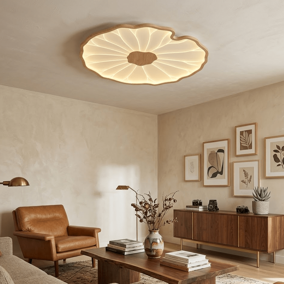 Plafondlamp Scandinavisch Lotusbladvorm met Geïntegreerde LED en Houtnerf Design