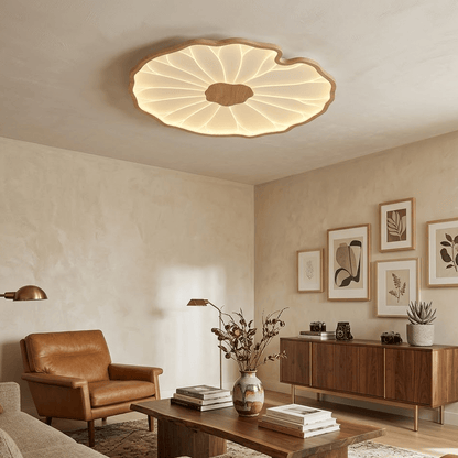 Plafondlamp Scandinavisch Lotusbladvorm met Geïntegreerde LED en Houtnerf Design