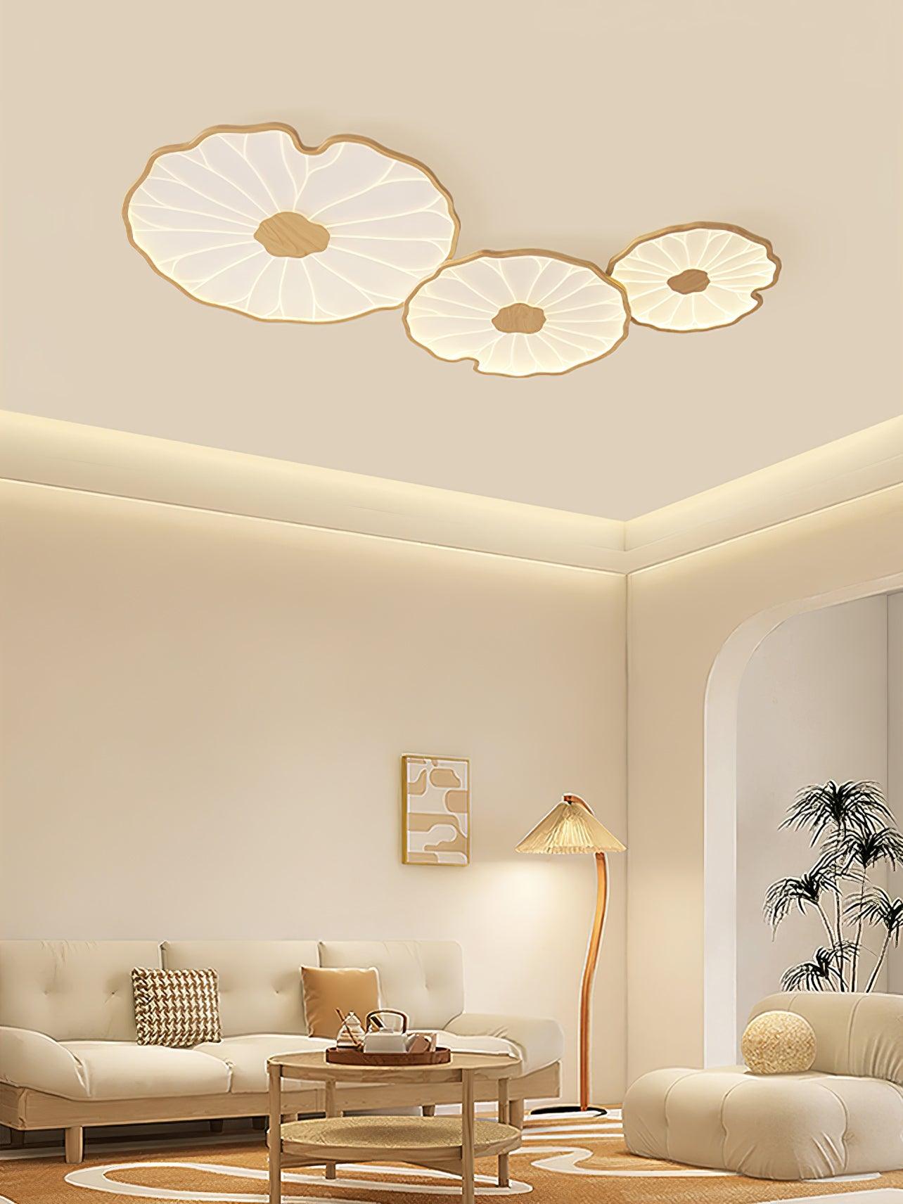 Plafondlamp Scandinavisch Lotusbladvorm met Geïntegreerde LED en Houtnerf Design