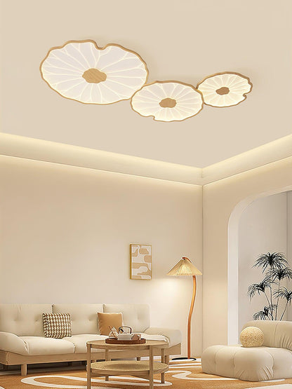Plafondlamp Scandinavisch Lotusbladvorm met Geïntegreerde LED en Houtnerf Design