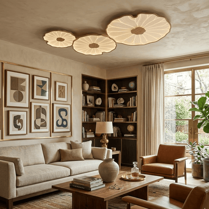 Plafondlamp Scandinavisch Lotusbladvorm met Geïntegreerde LED en Houtnerf Design