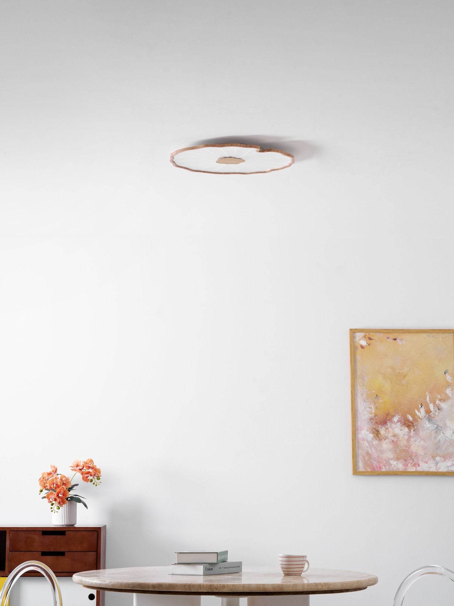 Plafondlamp Scandinavisch Lotusbladvorm met Geïntegreerde LED en Houtnerf Design