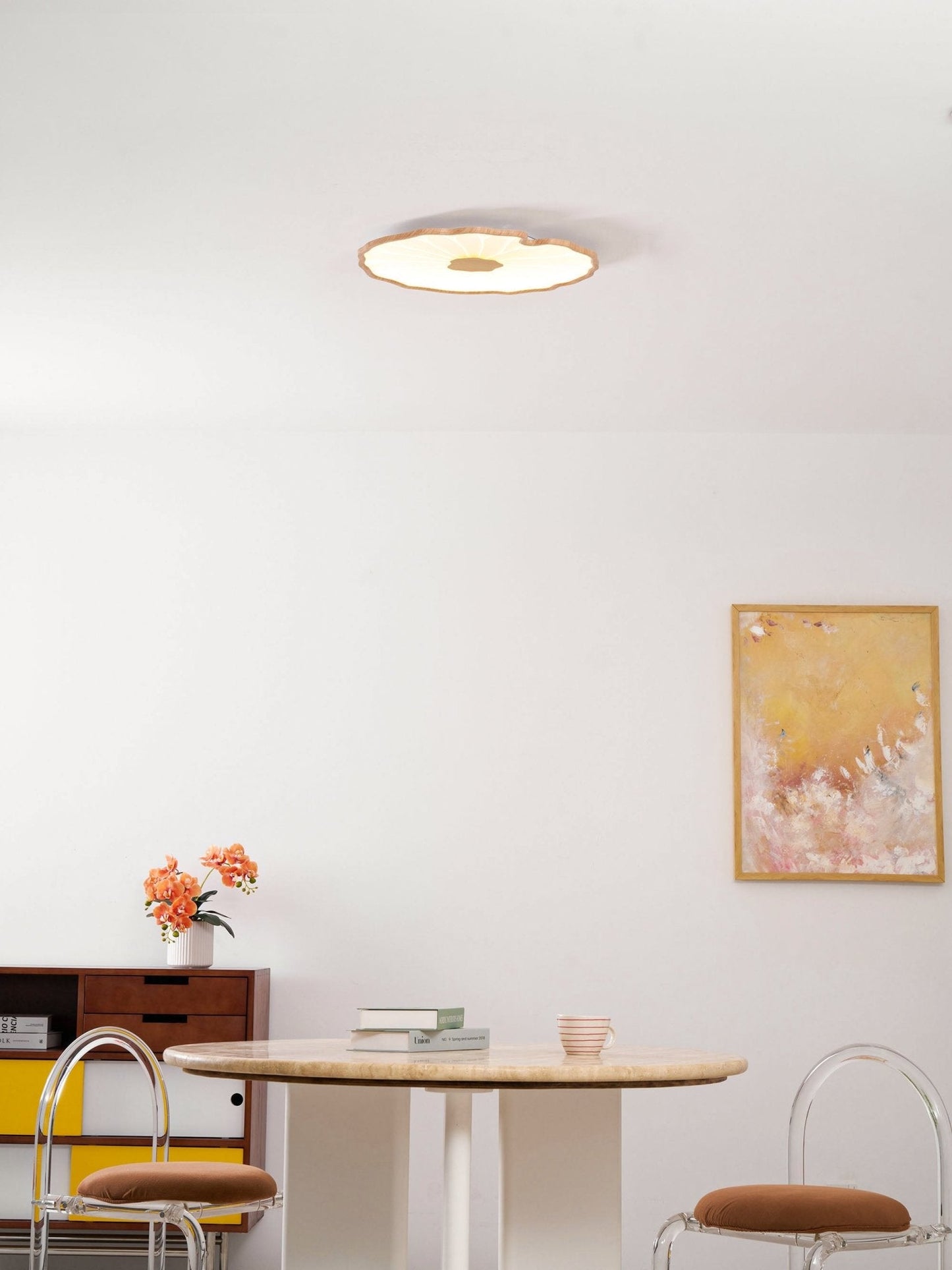 Plafondlamp Scandinavisch Lotusbladvorm met Geïntegreerde LED en Houtnerf Design