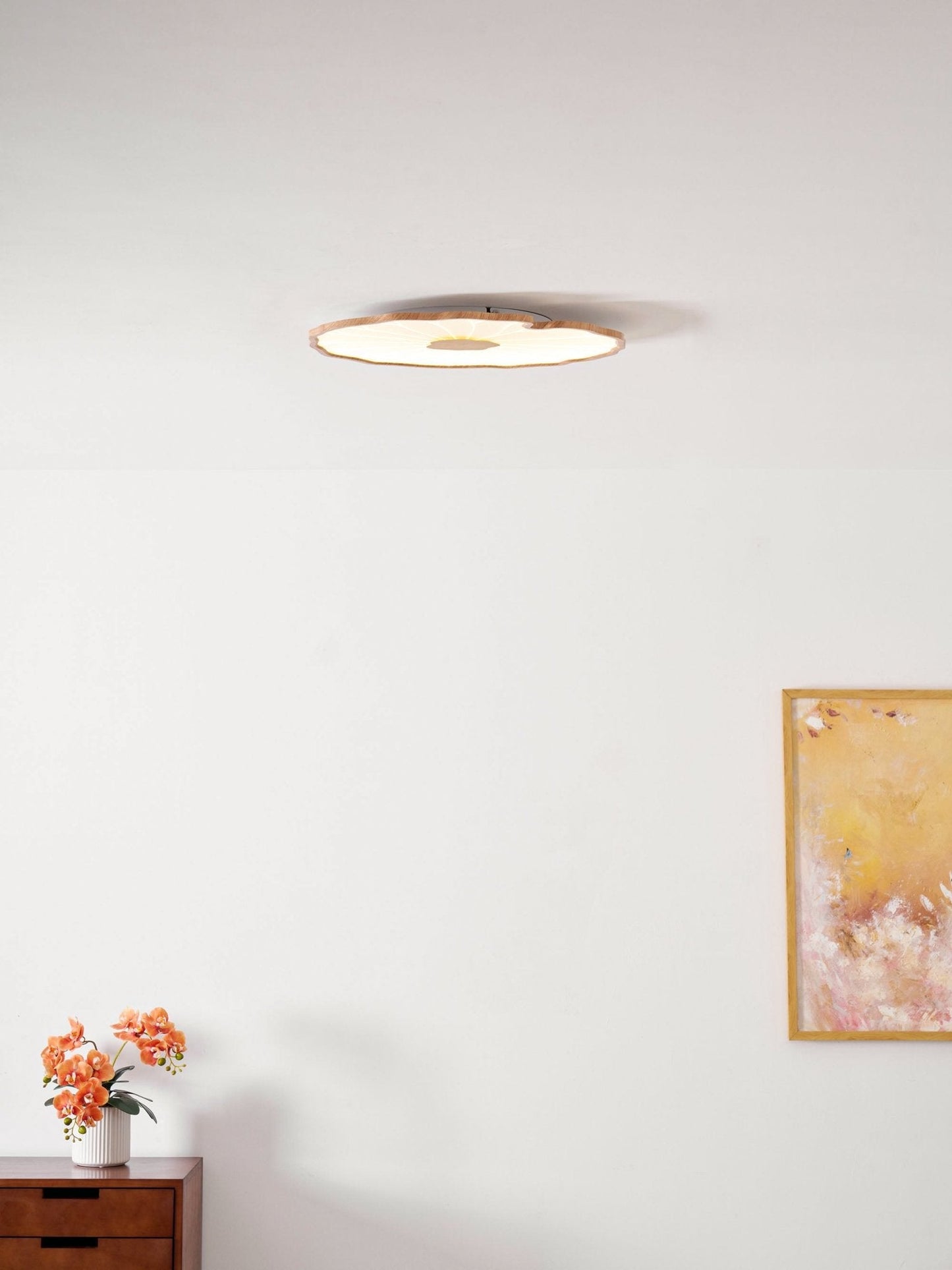Plafondlamp Scandinavisch Lotusbladvorm met Geïntegreerde LED en Houtnerf Design