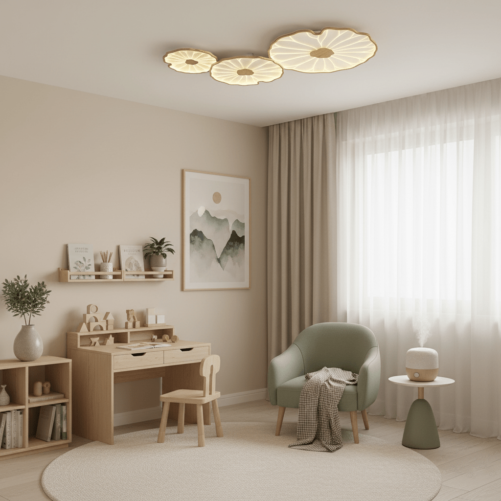 Plafondlamp Scandinavisch Lotusbladvorm met Geïntegreerde LED en Houtnerf Design
