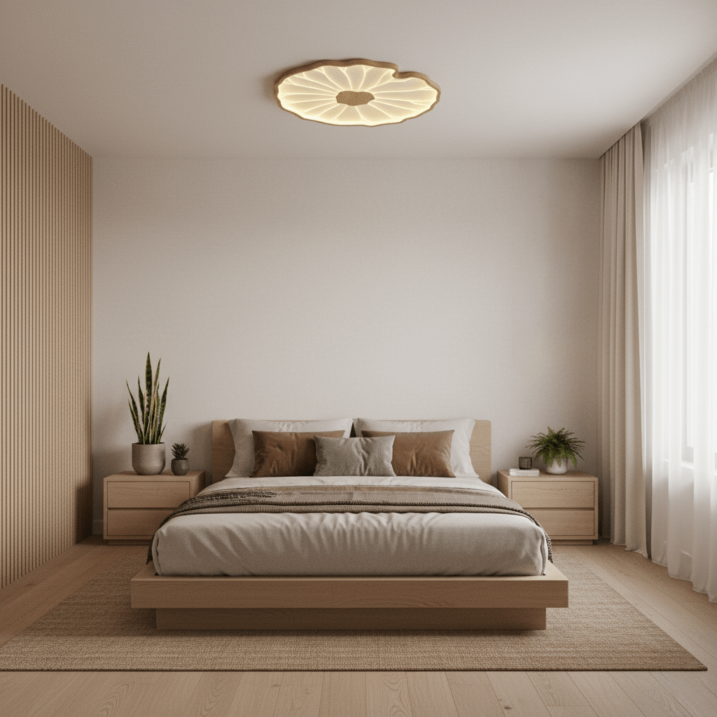 Plafondlamp Scandinavisch Lotusbladvorm met Geïntegreerde LED en Houtnerf Design