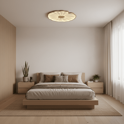 Plafondlamp Scandinavisch Lotusbladvorm met Geïntegreerde LED en Houtnerf Design