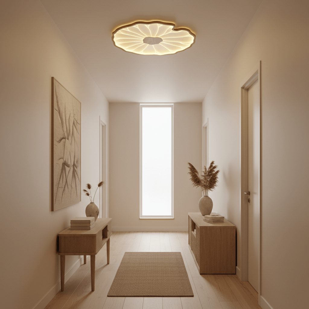 Plafondlamp Scandinavisch Lotusbladvorm met Geïntegreerde LED en Houtnerf Design