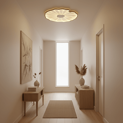 Plafondlamp Scandinavisch Lotusbladvorm met Geïntegreerde LED en Houtnerf Design