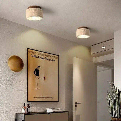 Plafondlamp Scandinavisch met Cylindrische Kap en Houten Rand