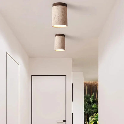 Plafondlamp Scandinavisch met Cylindrische Kap en Houten Rand