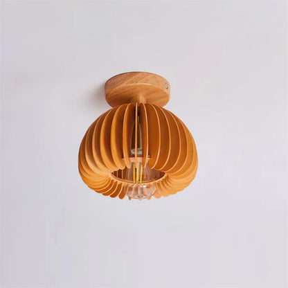 Plafondlamp Scandinavisch met Houten Lattenwerk en Koepelvorm