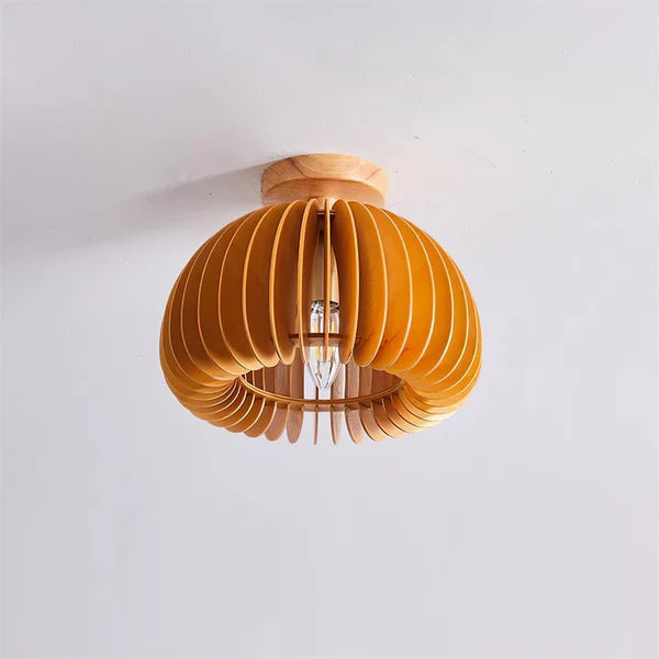 Plafondlamp Scandinavisch met Houten Lattenwerk en Koepelvorm