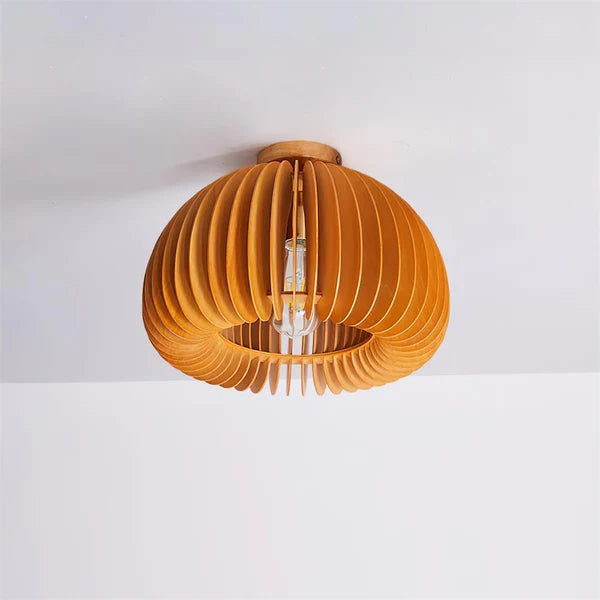 Plafondlamp Scandinavisch met Houten Lattenwerk en Koepelvorm