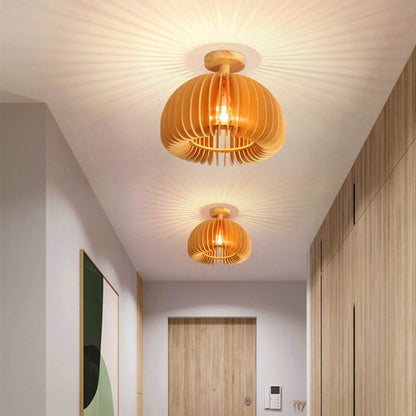 Plafondlamp Scandinavisch met Houten Lattenwerk en Koepelvorm