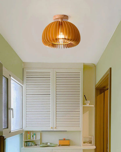 Plafondlamp Scandinavisch met Houten Lattenwerk en Koepelvorm