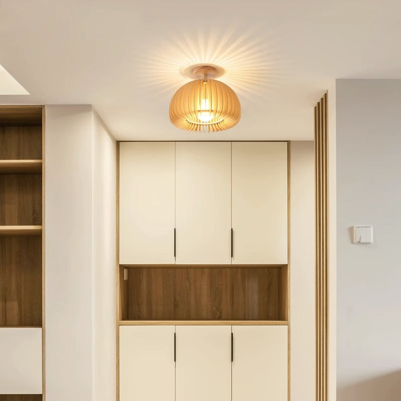 Plafondlamp Scandinavisch met Houten Lattenwerk en Koepelvorm