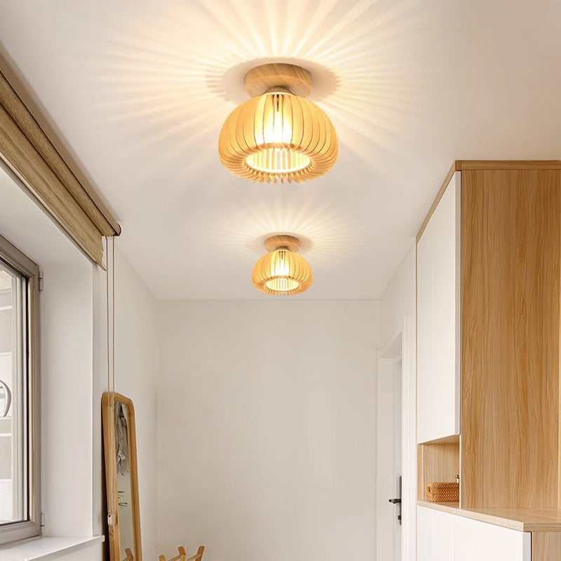 Plafondlamp Scandinavisch met Houten Lattenwerk en Koepelvorm