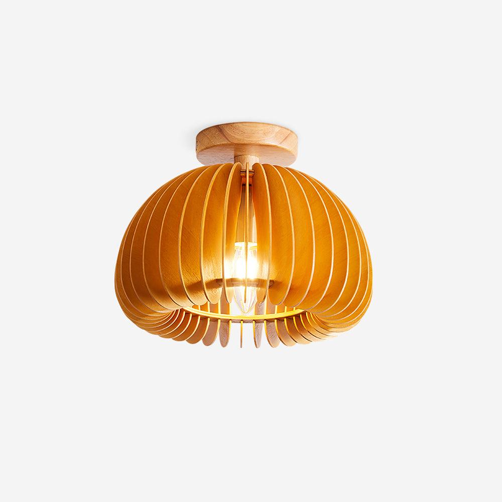 Plafondlamp Scandinavisch met Houten Lattenwerk en Koepelvorm