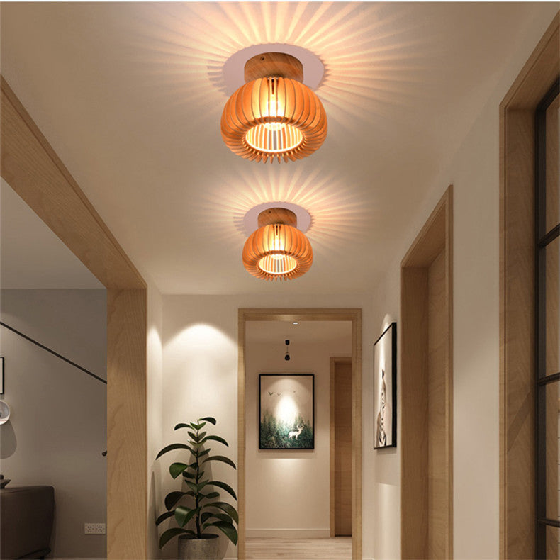 Plafondlamp Scandinavisch met Houten Lattenwerk en Koepelvorm