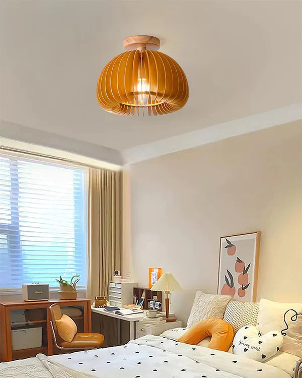 Plafondlamp Scandinavisch met Houten Lattenwerk en Koepelvorm