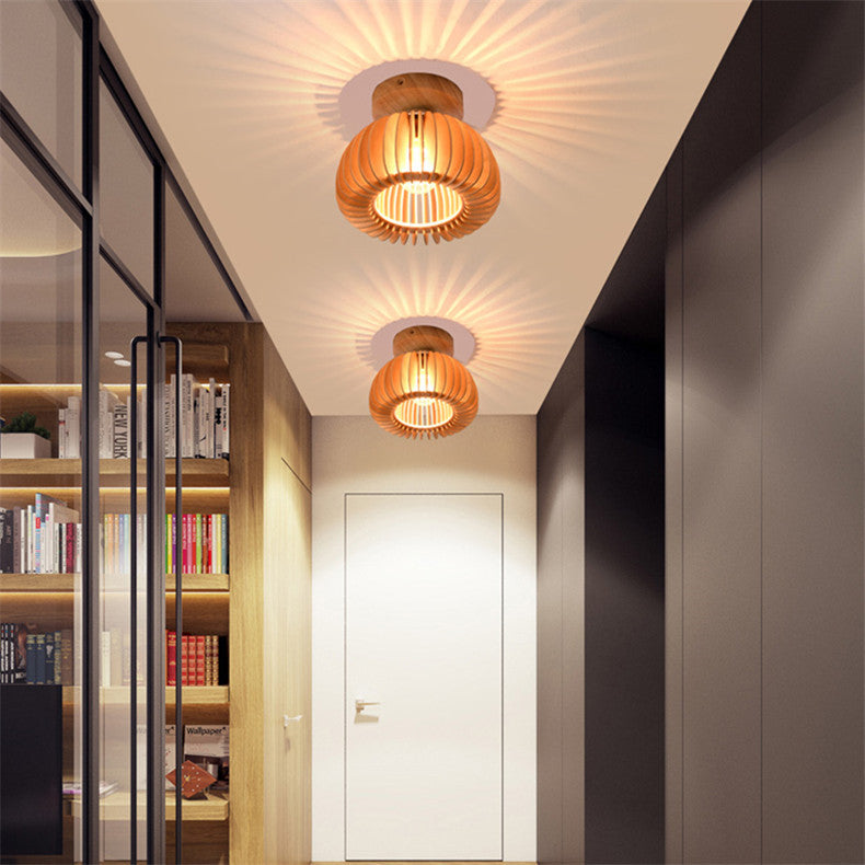 Plafondlamp Scandinavisch met Houten Lattenwerk en Koepelvorm