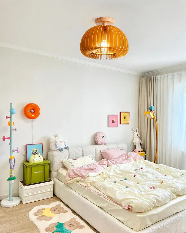 Plafondlamp Scandinavisch met Houten Lattenwerk en Koepelvorm