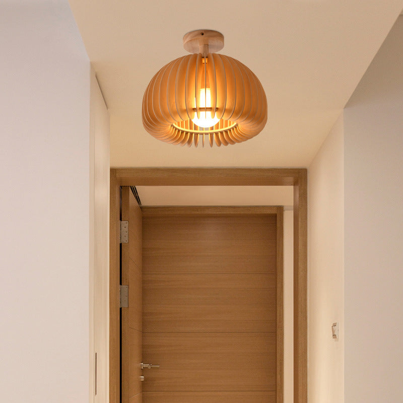 Plafondlamp Scandinavisch met Houten Lattenwerk en Koepelvorm