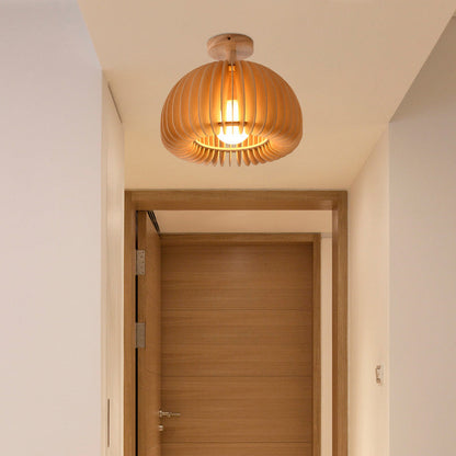 Plafondlamp Scandinavisch met Houten Lattenwerk en Koepelvorm