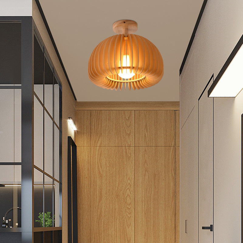 Plafondlamp Scandinavisch met Houten Lattenwerk en Koepelvorm