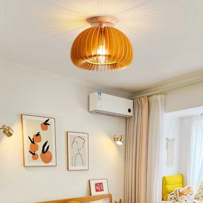 Plafondlamp Scandinavisch met Houten Lattenwerk en Koepelvorm