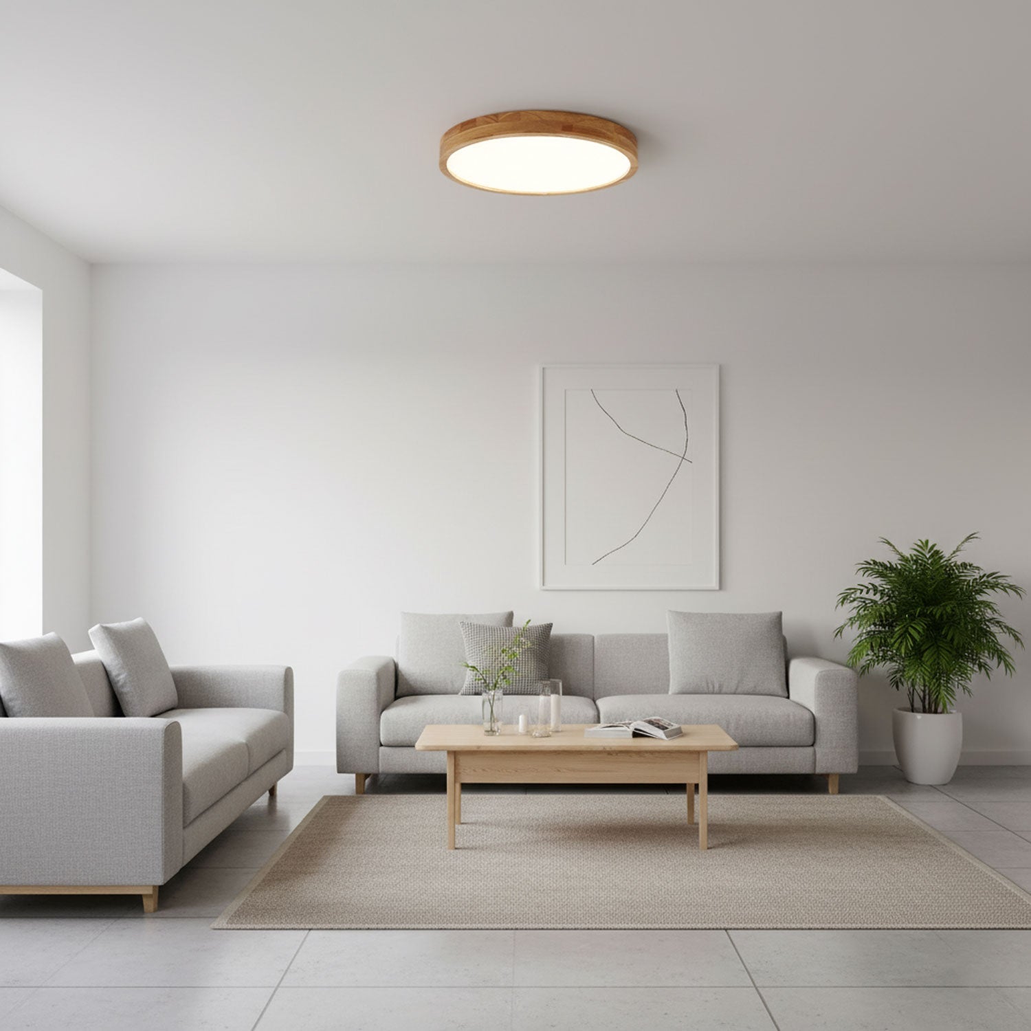 Plafondlamp Scandinavisch met Houten Rand en Geïntegreerd LED