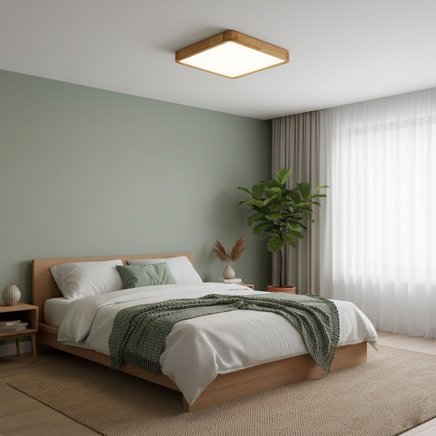 Plafondlamp Scandinavisch met Houten Rand en Geïntegreerd LED