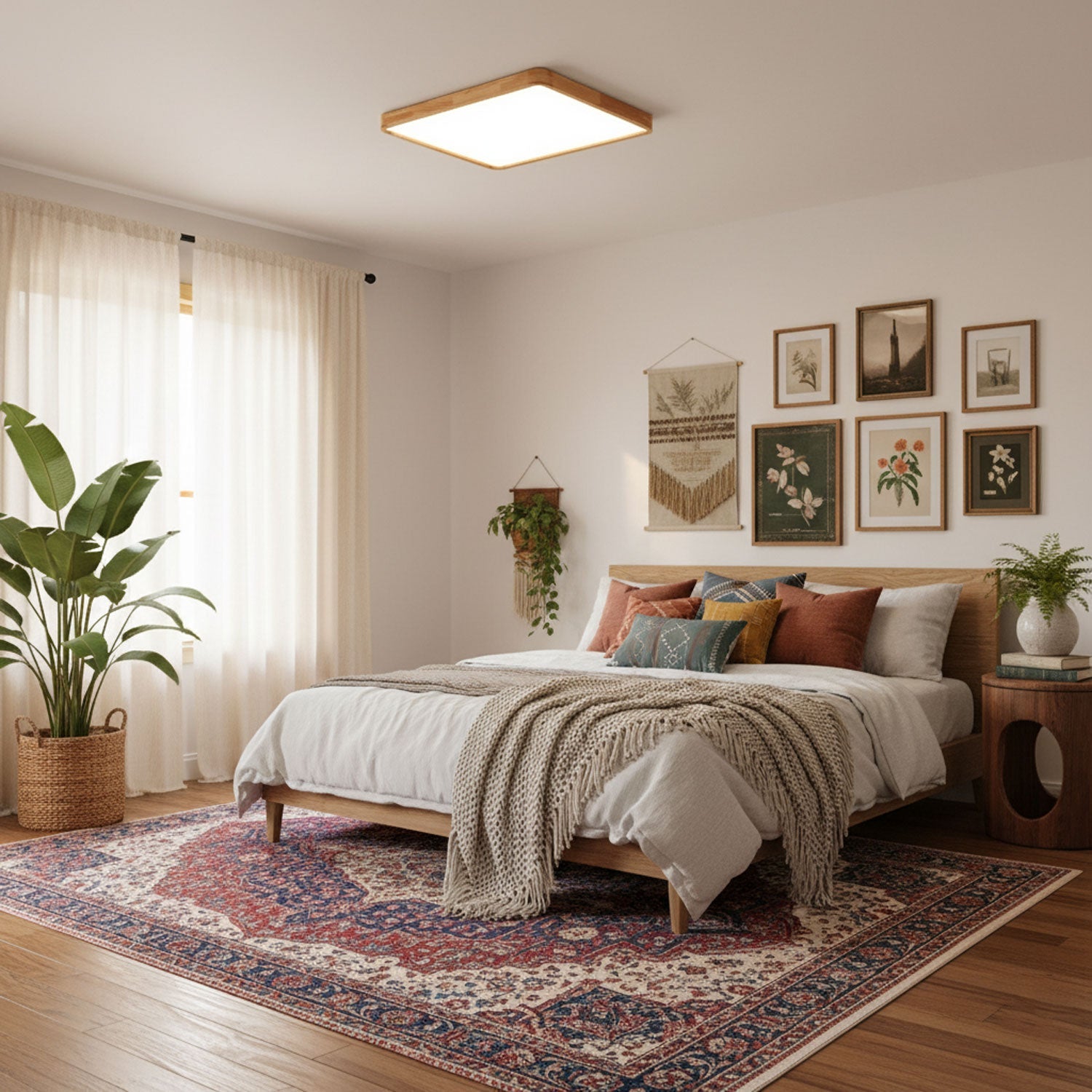 Plafondlamp Scandinavisch met Houten Rand en Geïntegreerd LED