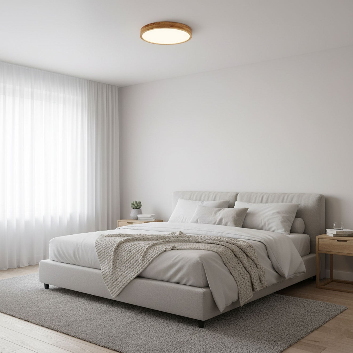 Plafondlamp Scandinavisch met Houten Rand en Geïntegreerd LED