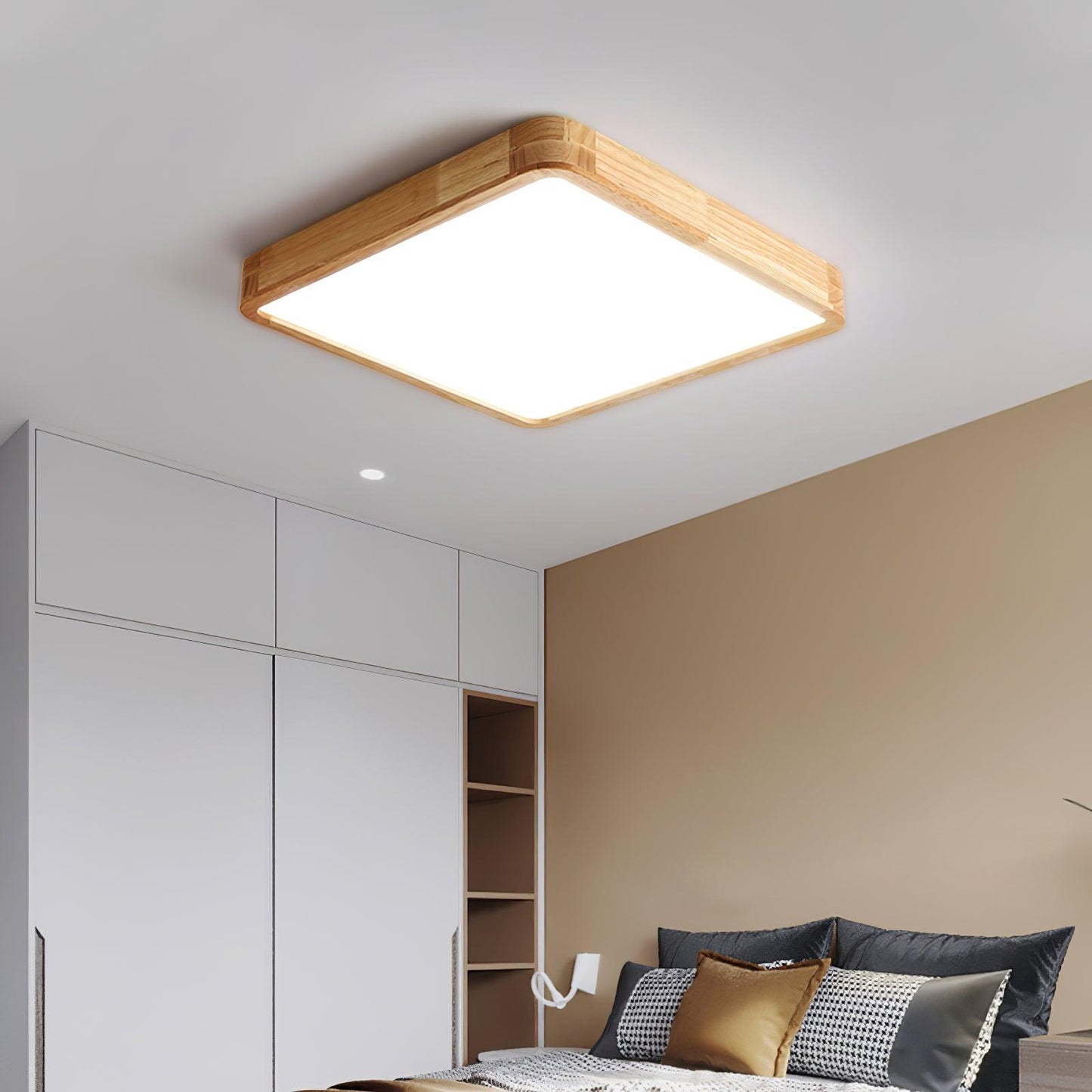 Plafondlamp Scandinavisch met Houten Rand en Geïntegreerd LED