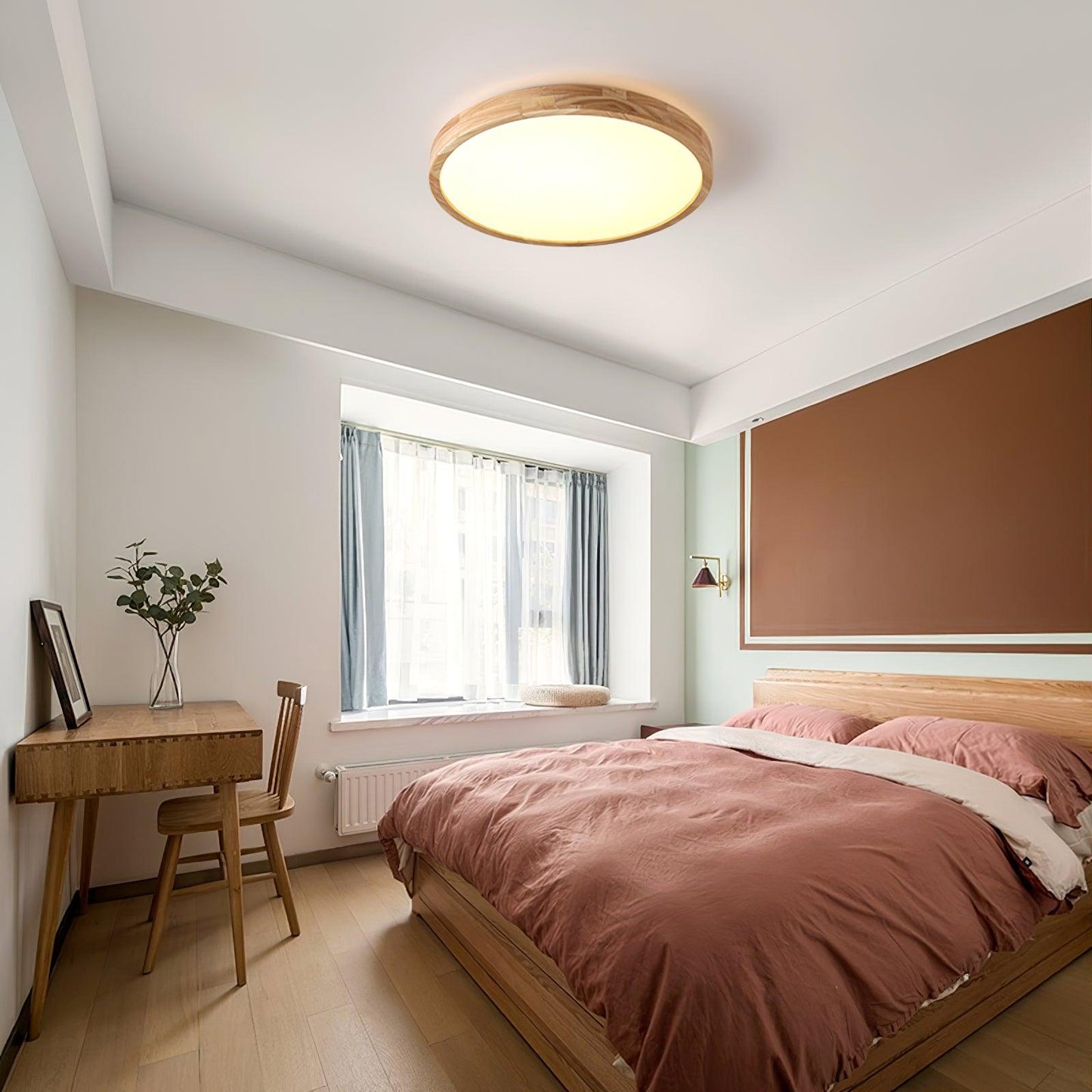 Plafondlamp Scandinavisch met Houten Rand en Geïntegreerd LED