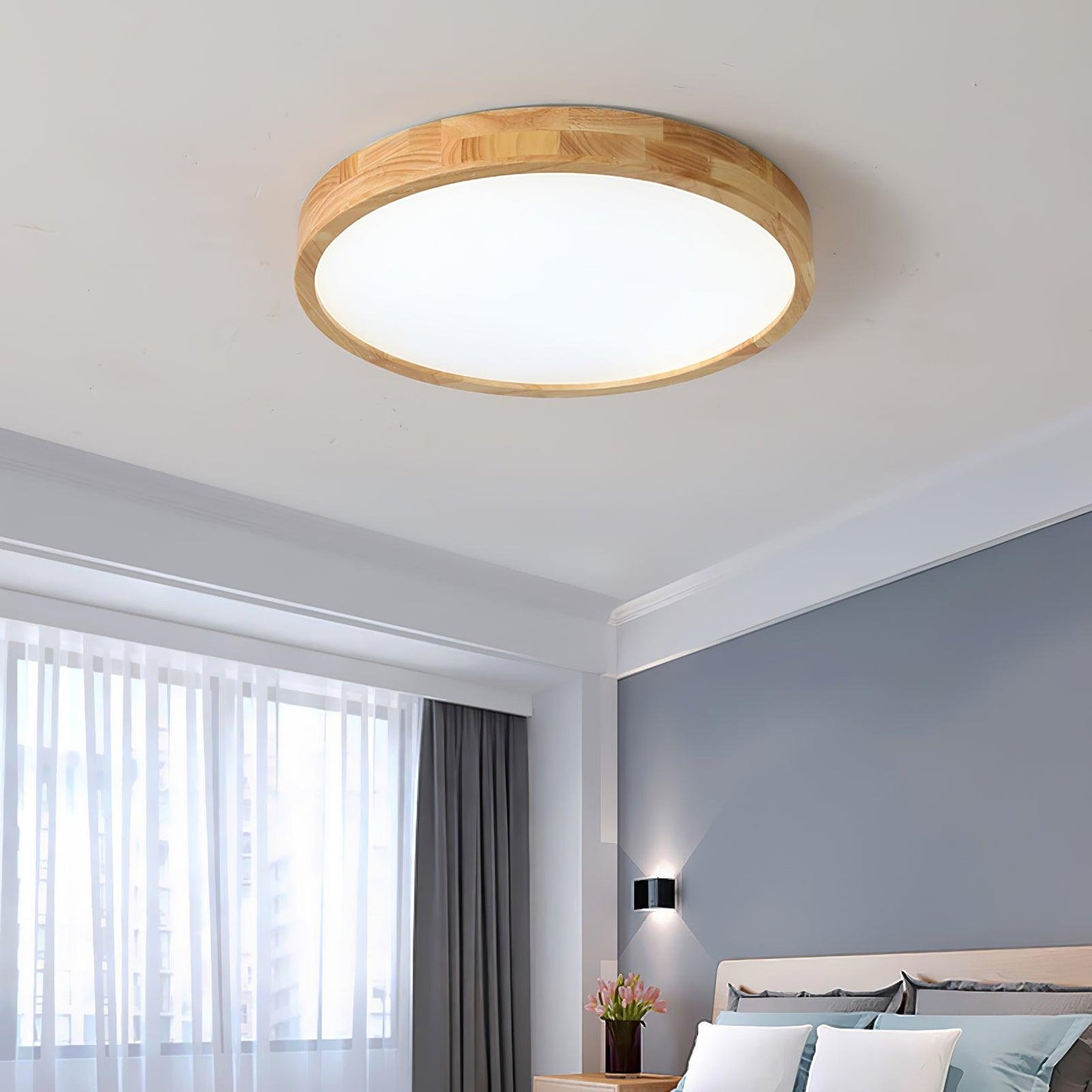 Plafondlamp Scandinavisch met Houten Rand en Geïntegreerd LED