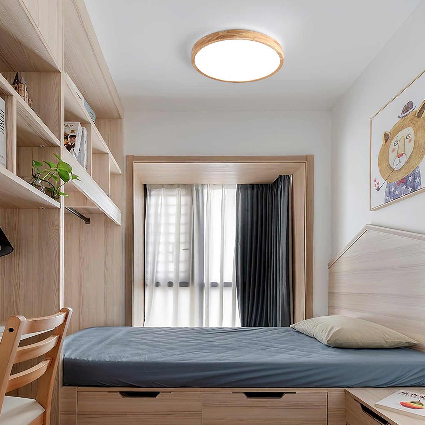 Plafondlamp Scandinavisch met Houten Rand en Geïntegreerd LED