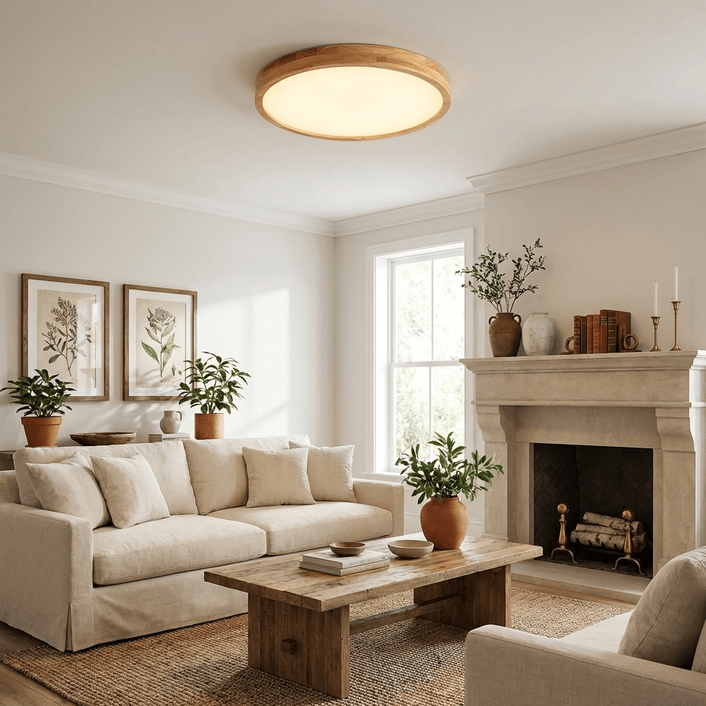 Plafondlamp Scandinavisch met Houten Rand en Geïntegreerd LED