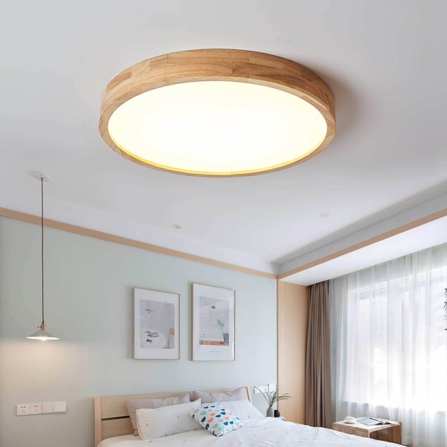 Plafondlamp Scandinavisch met Houten Rand en Geïntegreerd LED