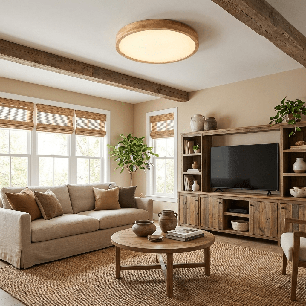 Plafondlamp Scandinavisch met Houten Rand en Geïntegreerd LED