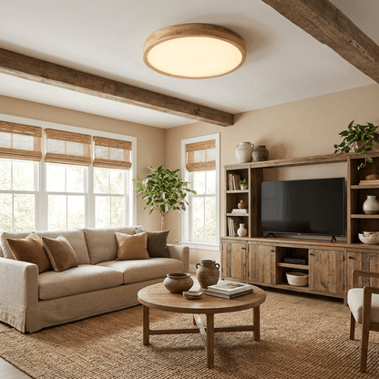 Plafondlamp Scandinavisch met Houten Rand en Geïntegreerd LED