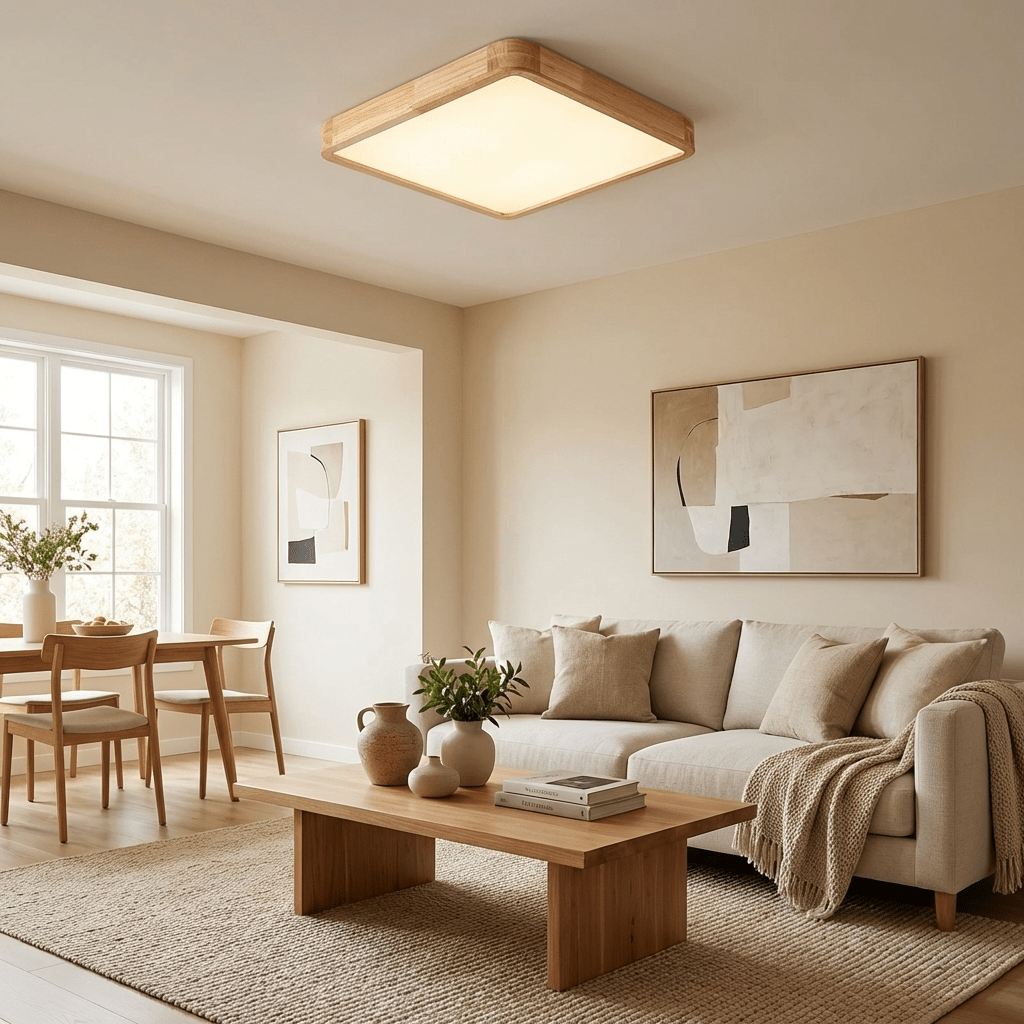 Plafondlamp Scandinavisch met Houten Rand en Geïntegreerd LED