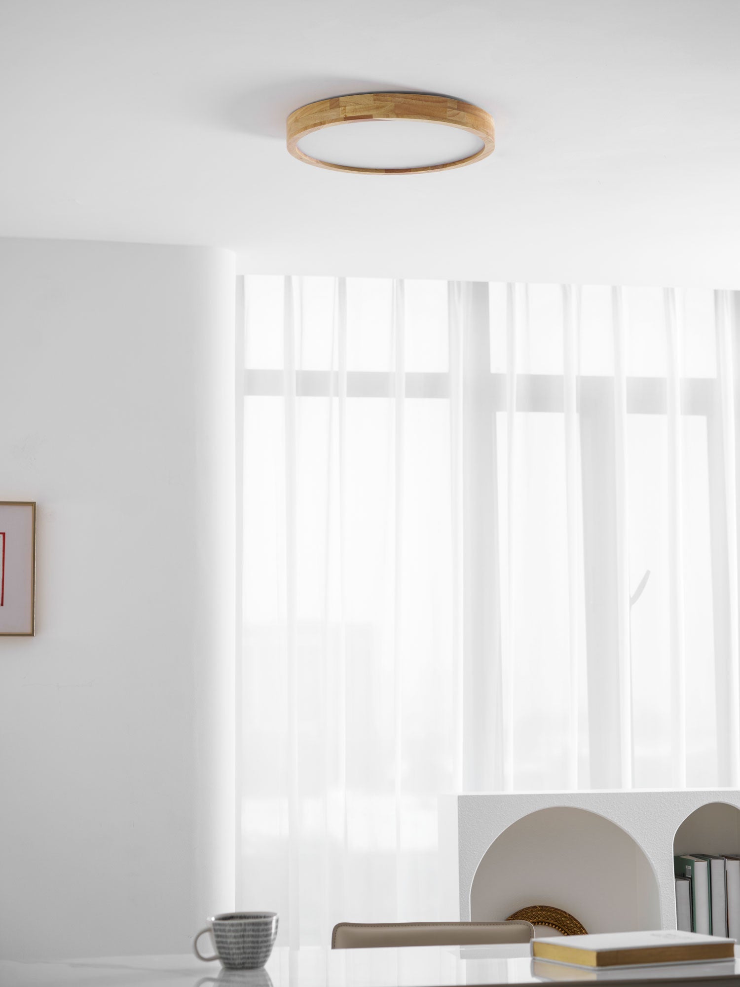 Plafondlamp Scandinavisch met Houten Rand en Geïntegreerd LED