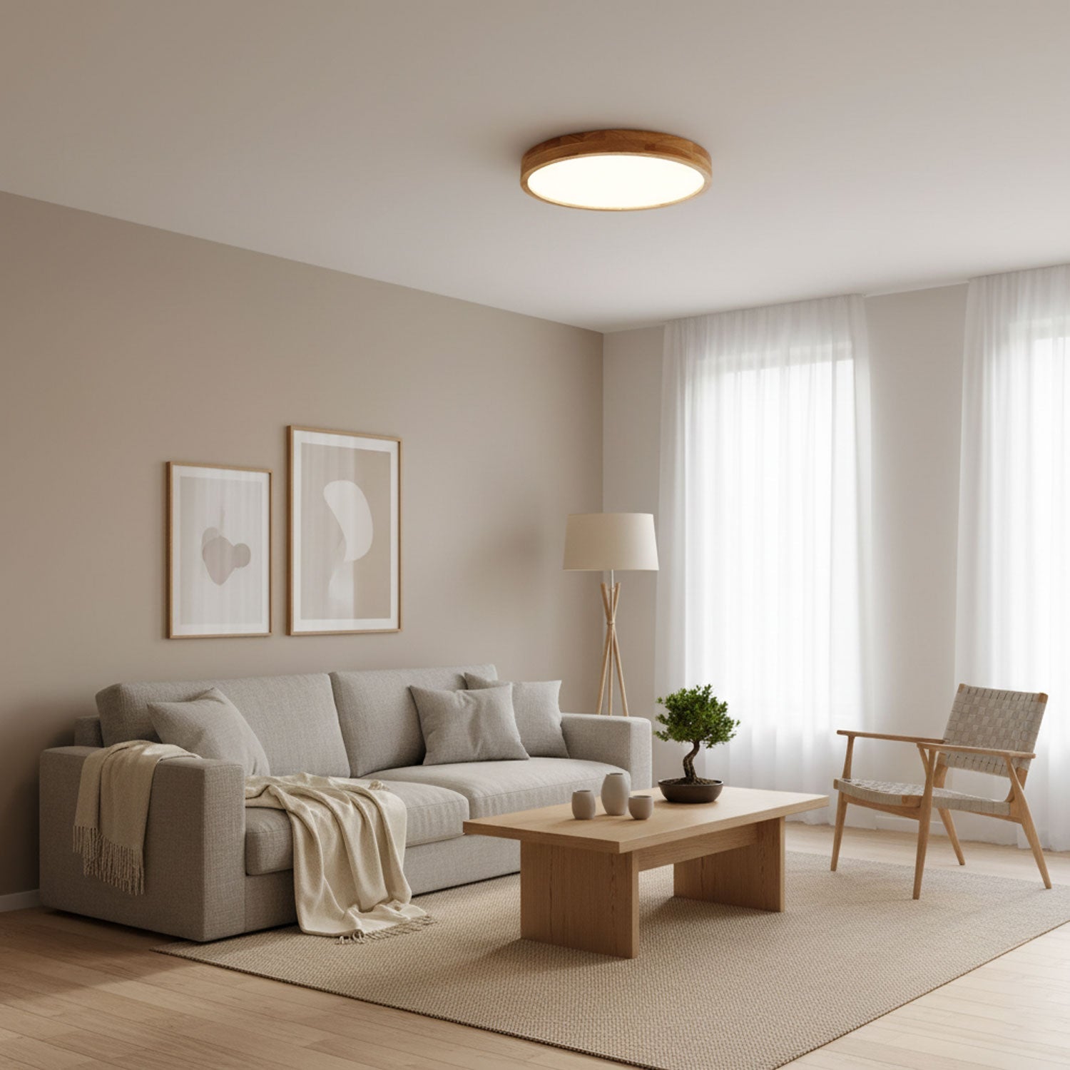 Plafondlamp Scandinavisch met Houten Rand en Geïntegreerd LED
