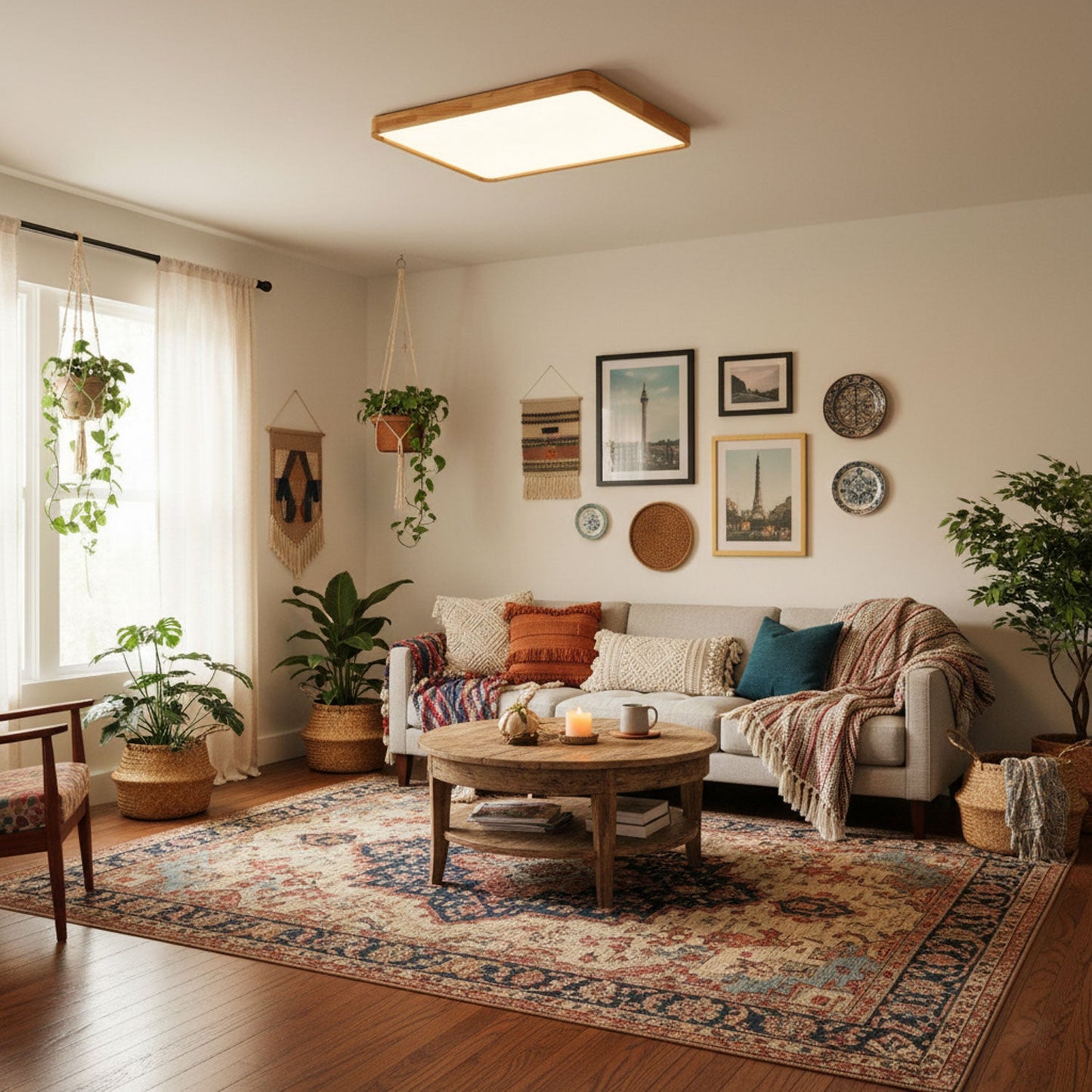 Plafondlamp Scandinavisch met Houten Rand en Geïntegreerd LED