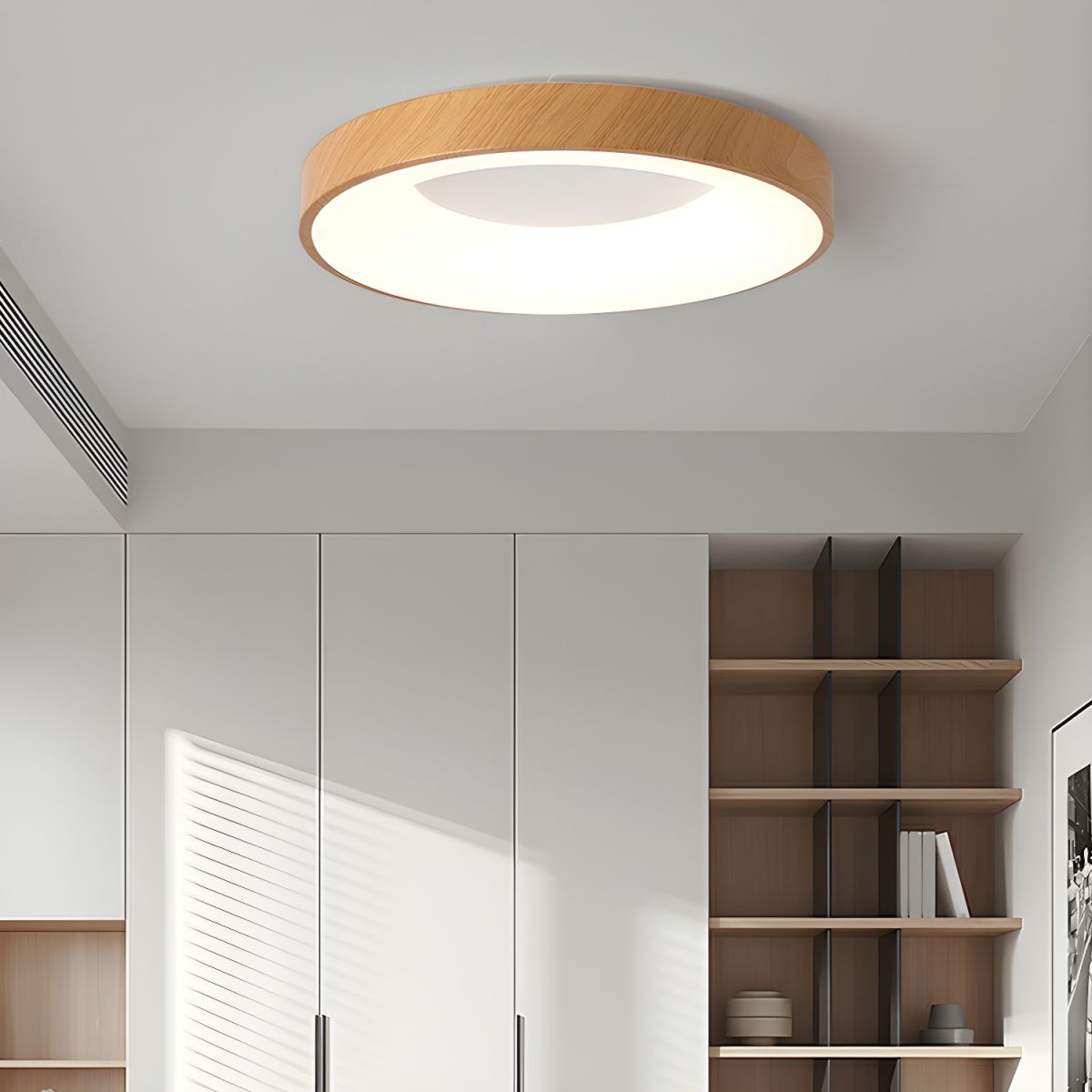 Plafondlamp Scandinavisch met Houtlook Rand en Geïntegreerde LED