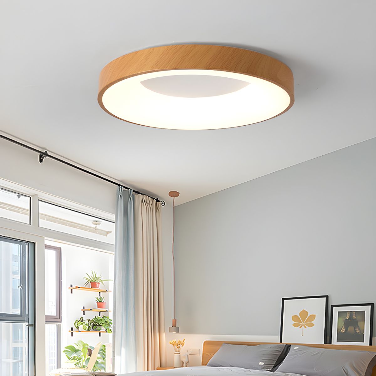 Plafondlamp Scandinavisch met Houtlook Rand en Geïntegreerde LED